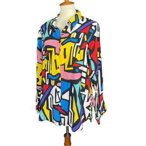 Big Dart Abstract Art Shirt Womens Size US 12 High Low Hem NWT Bold 90s Print